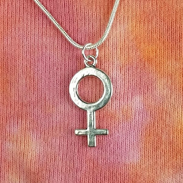 Female Gender Venus Symbol Necklace, 16-36" Long Chain, Women Woman Charm Pendant Womyn Girl Lady Sex Sign Jewelry Gift bag Fast Ship nb