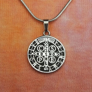 Saint Benedict Medal Necklace or Earrings, Patris Benedicti, Stainless Steel  The Cross of Holy Father Benedict, Benedictine Jubilee Medal