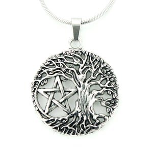 Pentagram i livets trädhalsband, Wicca pentagramstjärnhänge, 40-50 cm lång kedja Wicca hednisk, presentpåse redo att skickas
