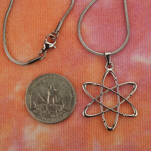 Atomic Whirl Necklace, Bohr Atom Nuclear Atheist Symbol Charm Pendant pick 16-50" long chain, gift for men or women, fast shipping nb image 3