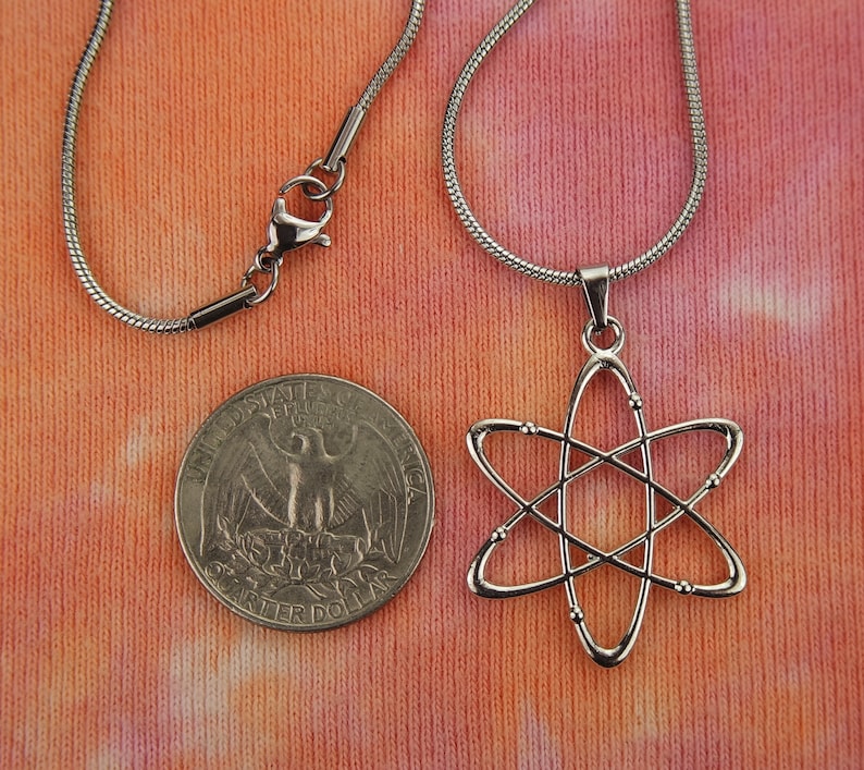 Atomic Whirl Necklace, Bohr Atom Nuclear Atheist Symbol Charm Pendant pick 16-50" long chain, gift for men or women, fast shipping nb image 3