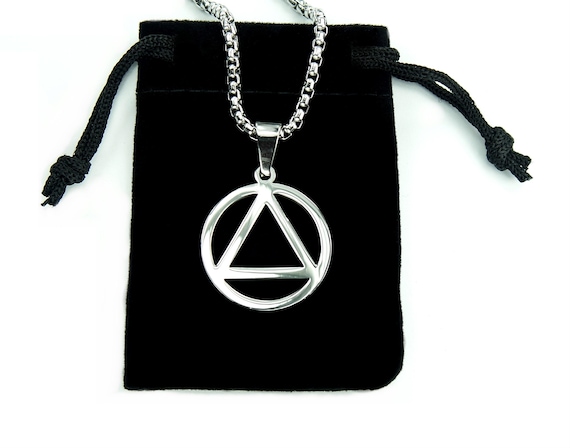AA Necklace 24 Box Chain Pure Stainless Steel Sobriety Circle