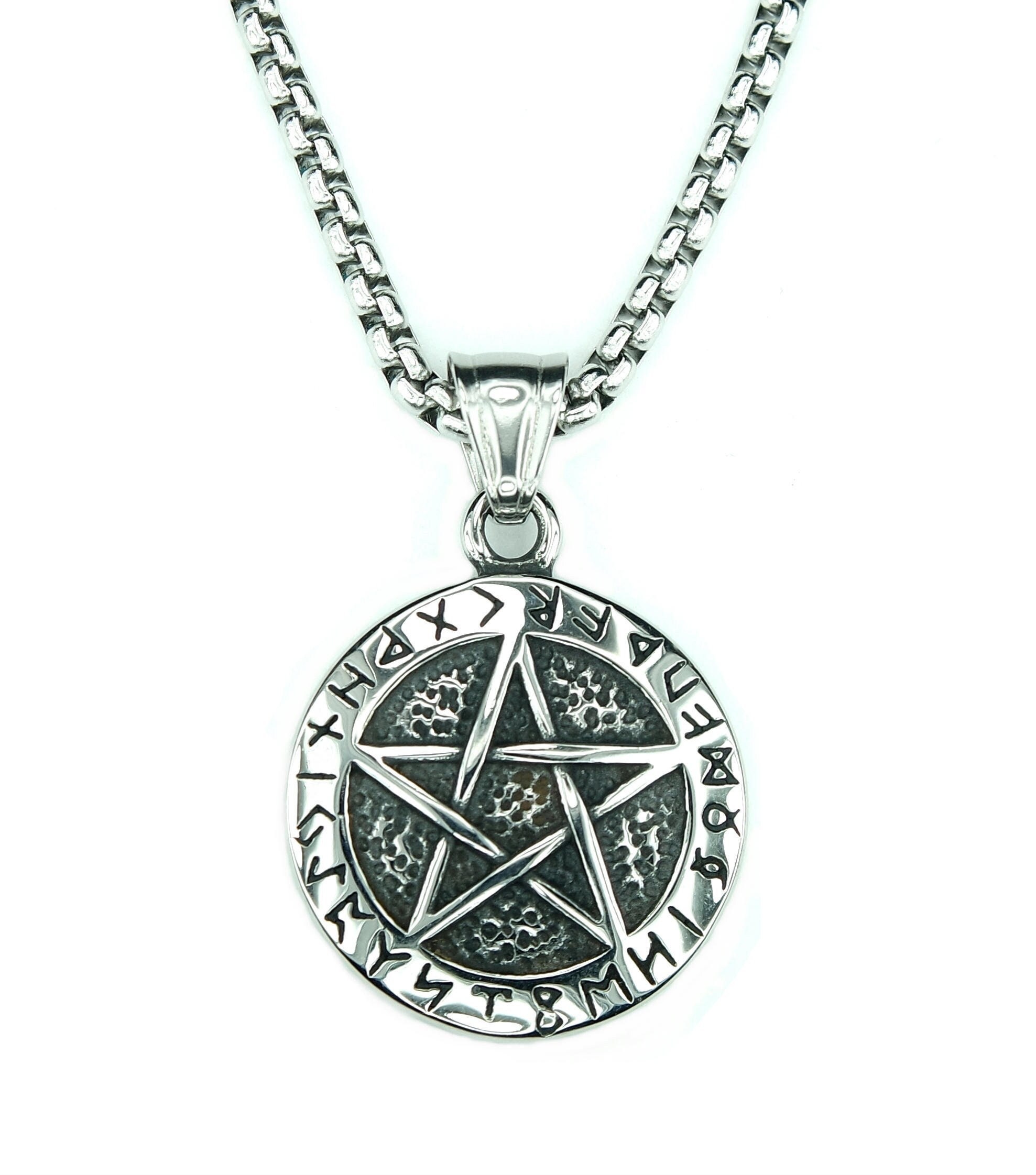 Pentagram Viking Elder Futhark Pentacle Runes Necklace Wiccan Pagan