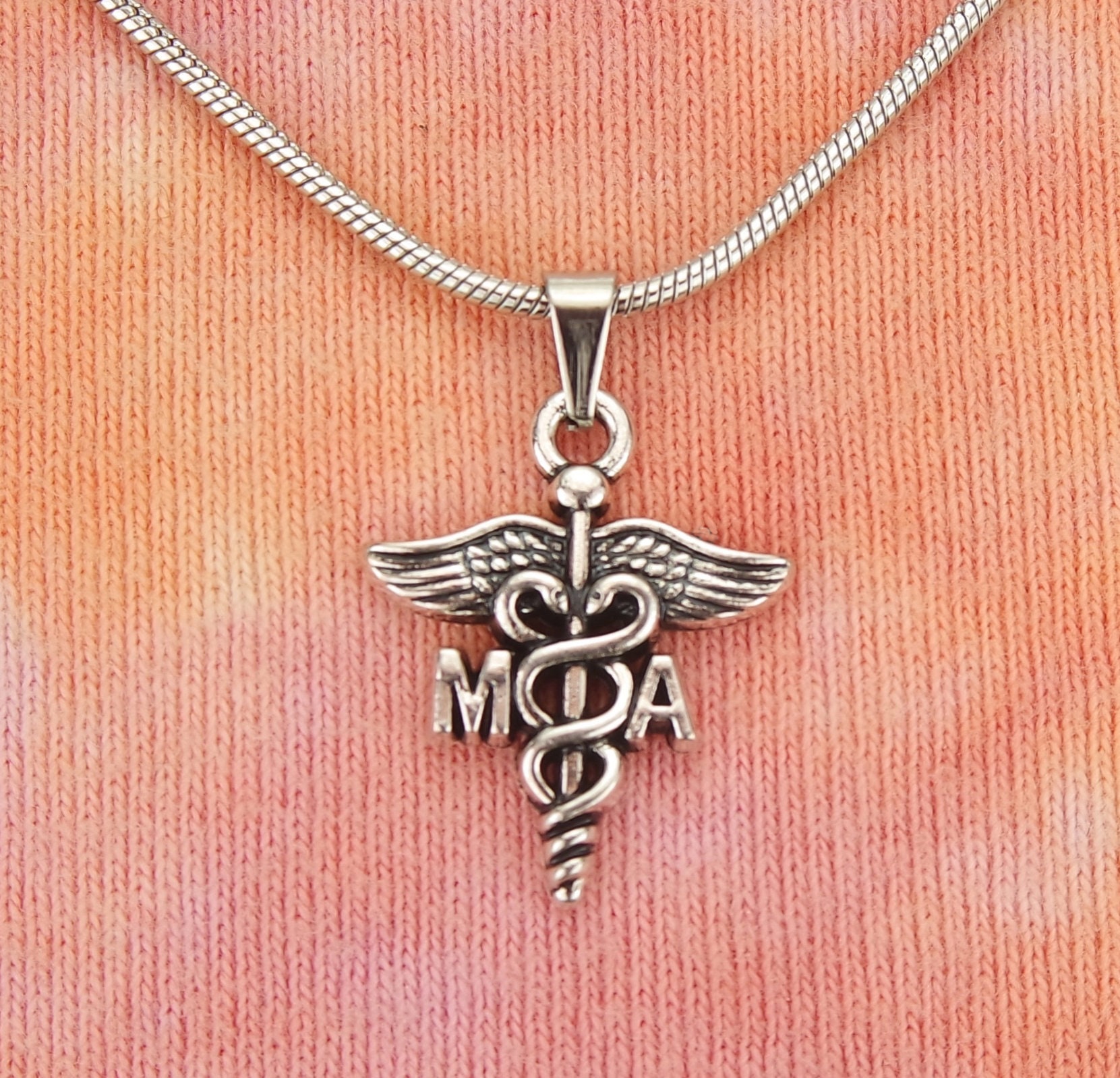 MA Necklace Medical Assistant Caduceus Charm Pendant Pick 16 36