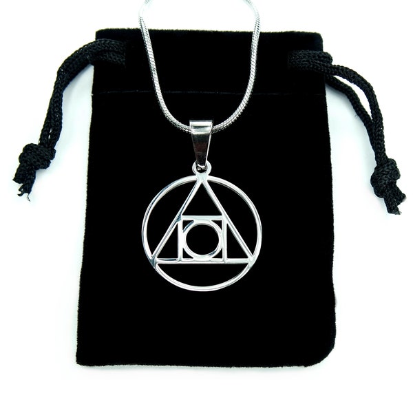 Philosophers Stone Necklace, Pure 304 Stainless Steel, Alchemy Elixir of Life Hermetic Seal of Light Symbol Charm Pendant Jewelry Magic nb