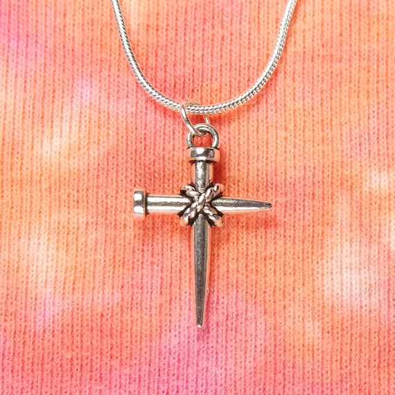 Cross of Nails Necklace for Men in Sterling Silver, 3D Cross  Silver Necklace Cross Crucifix Nails Jesus Bible Christian Catholic Faith Gift main image 1