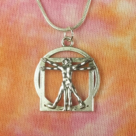 Naszyjnik Człowiek Witruwiański 16 36 Silver 1mm Wąż łańcucha Dar Zapakowane I Gotowe Do Wysyłki Leonardo Da Vinci Artysty
