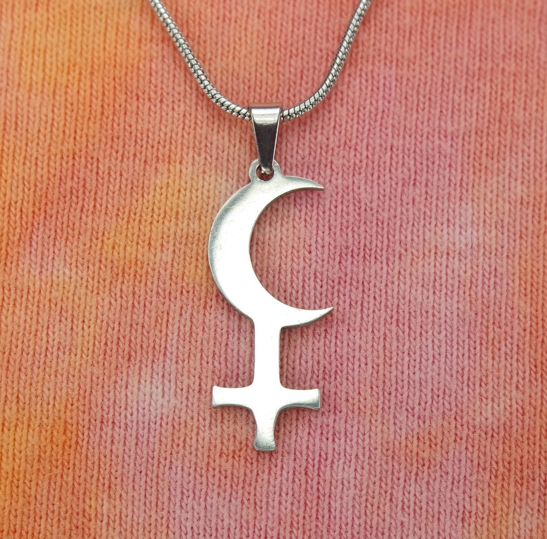 Black Moon Lilith Necklace Crescent Moon With Cross Pick - Etsy
