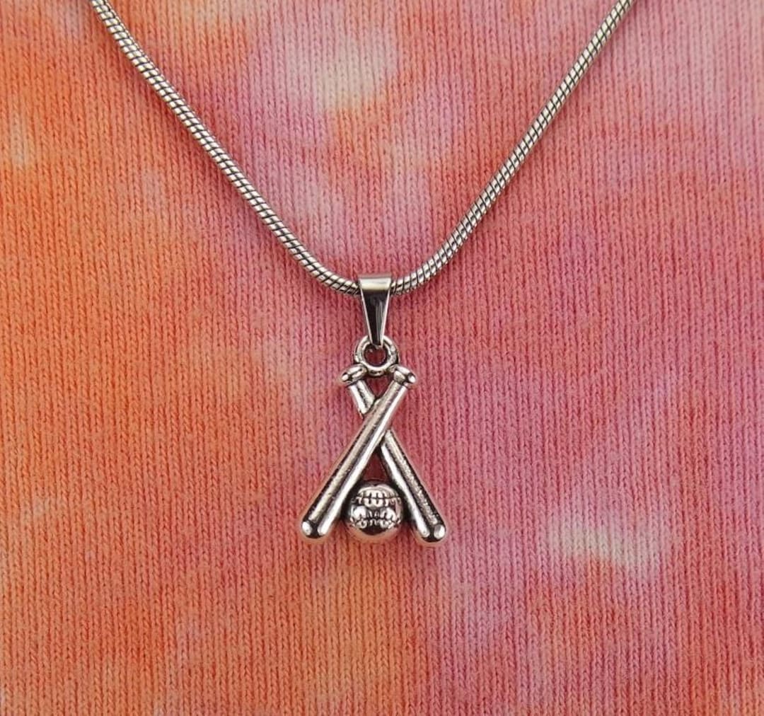 3D Baseball Bats and Ball Necklace, With Pure 304 Stainless Steel Chain
