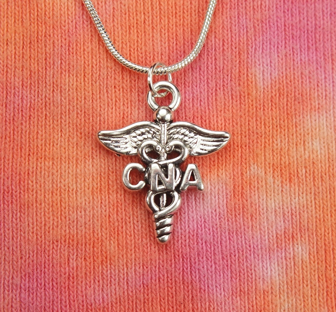 CNA Necklace, Certified Nursing Assistant Caduceus on 16-36