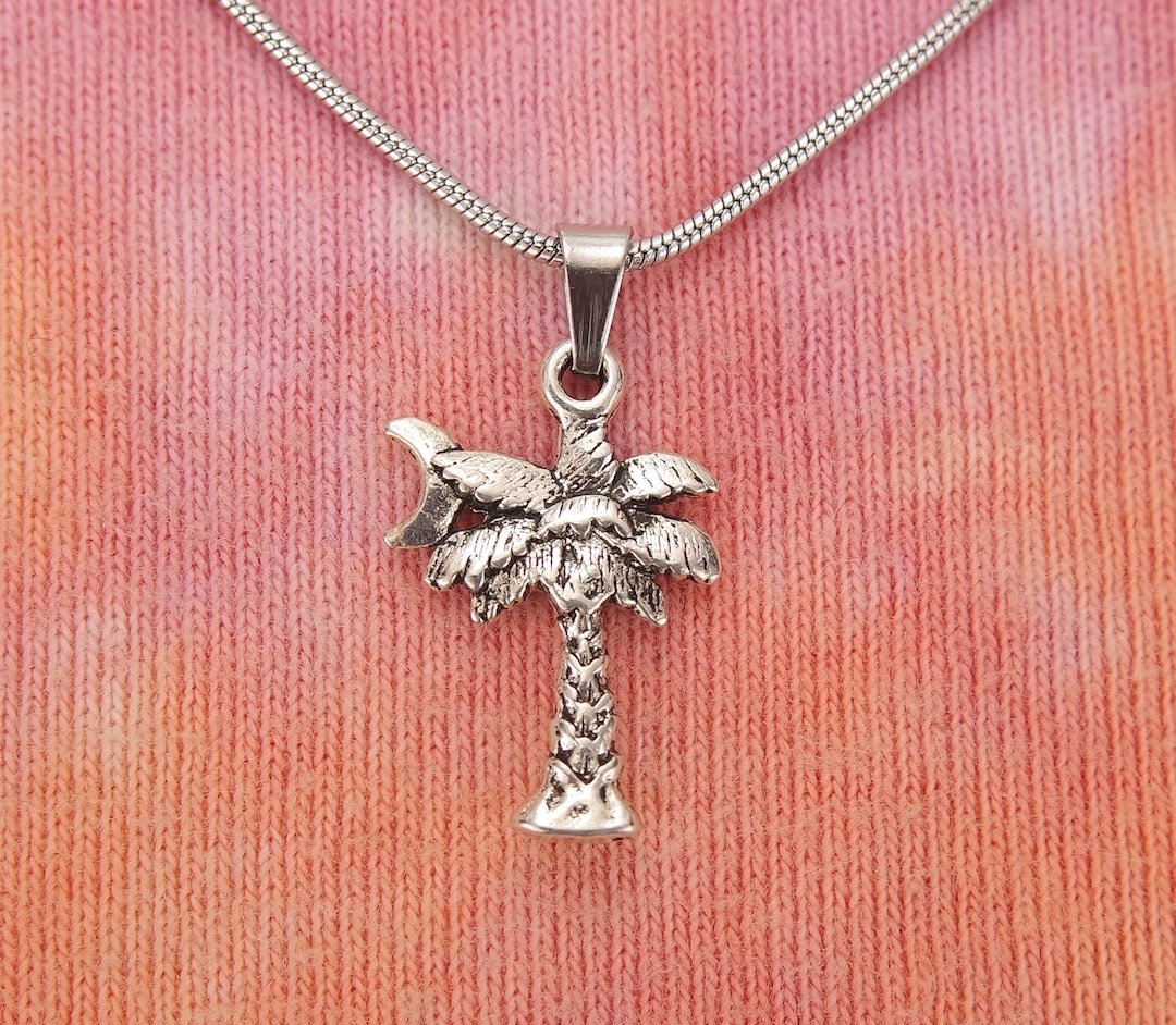 Palm Tree & Crescent Moon Necklace or Pair of Earrings, South Carolina