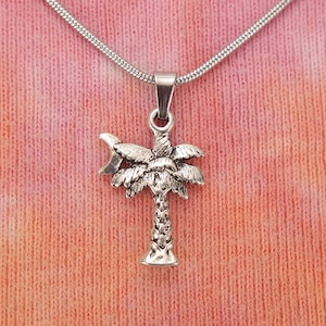 Palm Tree & Crescent Moon Necklace or Pair of Earrings, South Carolina State Flag Palmetto Moultrie  Beach Style Shiny Antiqued Silver