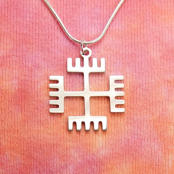 Rece Boga Necklace, Pure Stainless Hands of God Slavic Native Faith Solar Cross Charm Pendant Rodnovery Sign Pagan Jewelry Men or Women nb
