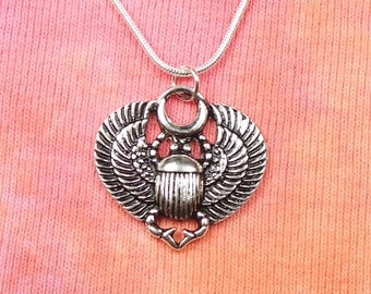 Egyptian Scarab Necklace, Sacred Winged Beetle Egypt Life Jewelry for Men or Women Gift Ready To Ship, pick 16 to 36" inch long chain nb