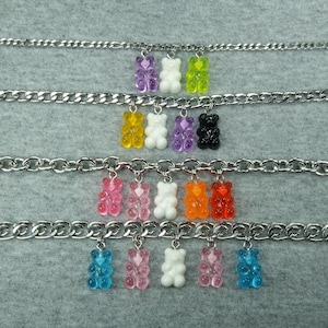Pride Gummy Bear Necklace, Lesbian, Transgender, Non-Binary, Genderqueer, Pride Flag Colors Jewelry Waterproof Stainless Steel Chain