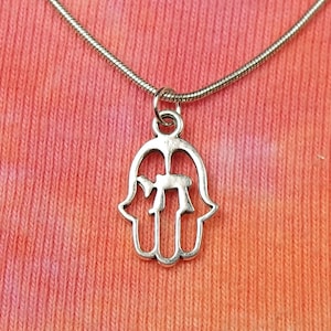 Chai in Hamsa Necklace 16-36"  Long Chain Gift Ready To Ship Men or Women Jew Jewish Culture Judaica Symbol Shabbat Judaica Judaism nb