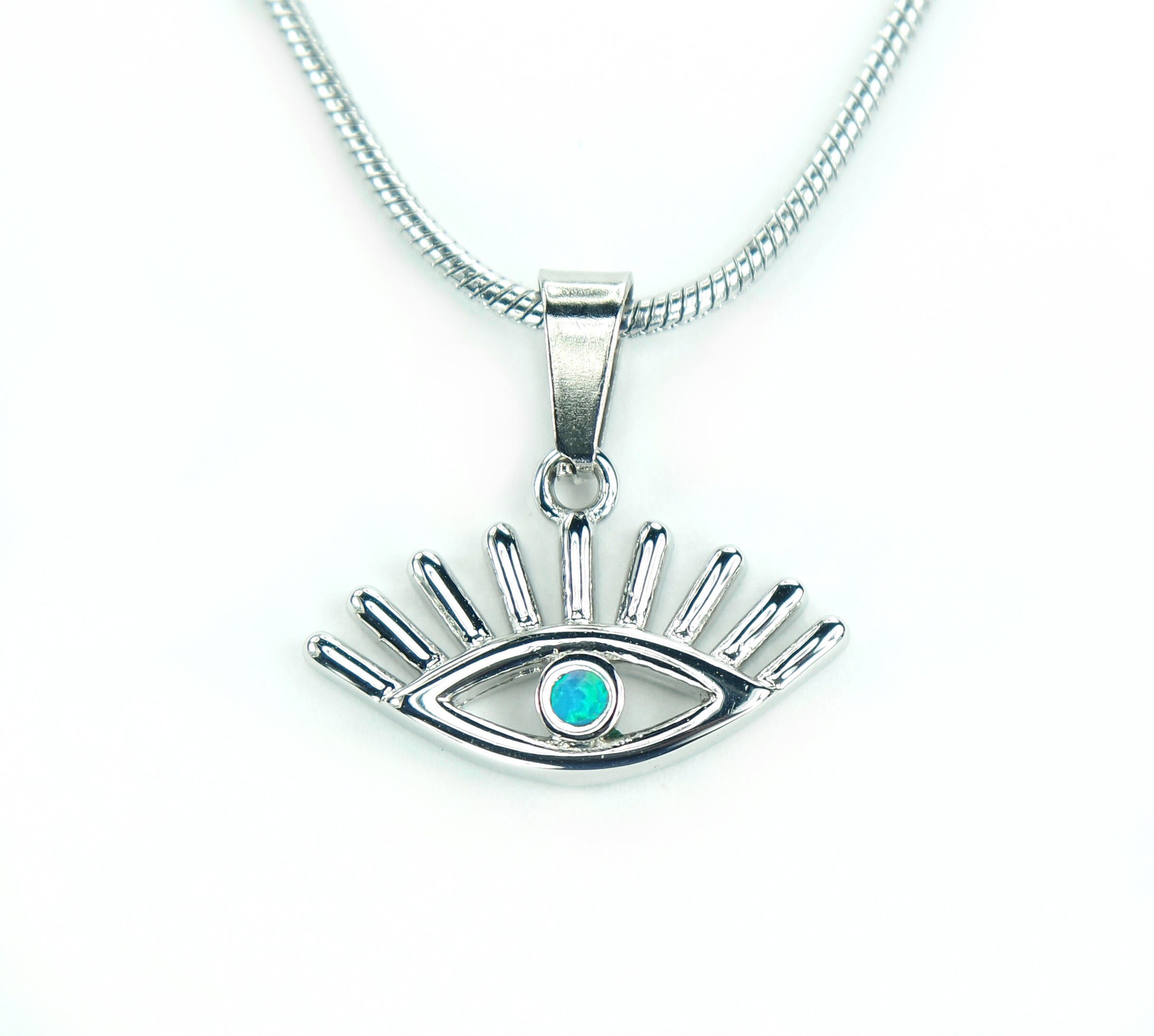 Nazar Necklace, Evil Eye Blue Fire Opal Evileye Charm Pendant