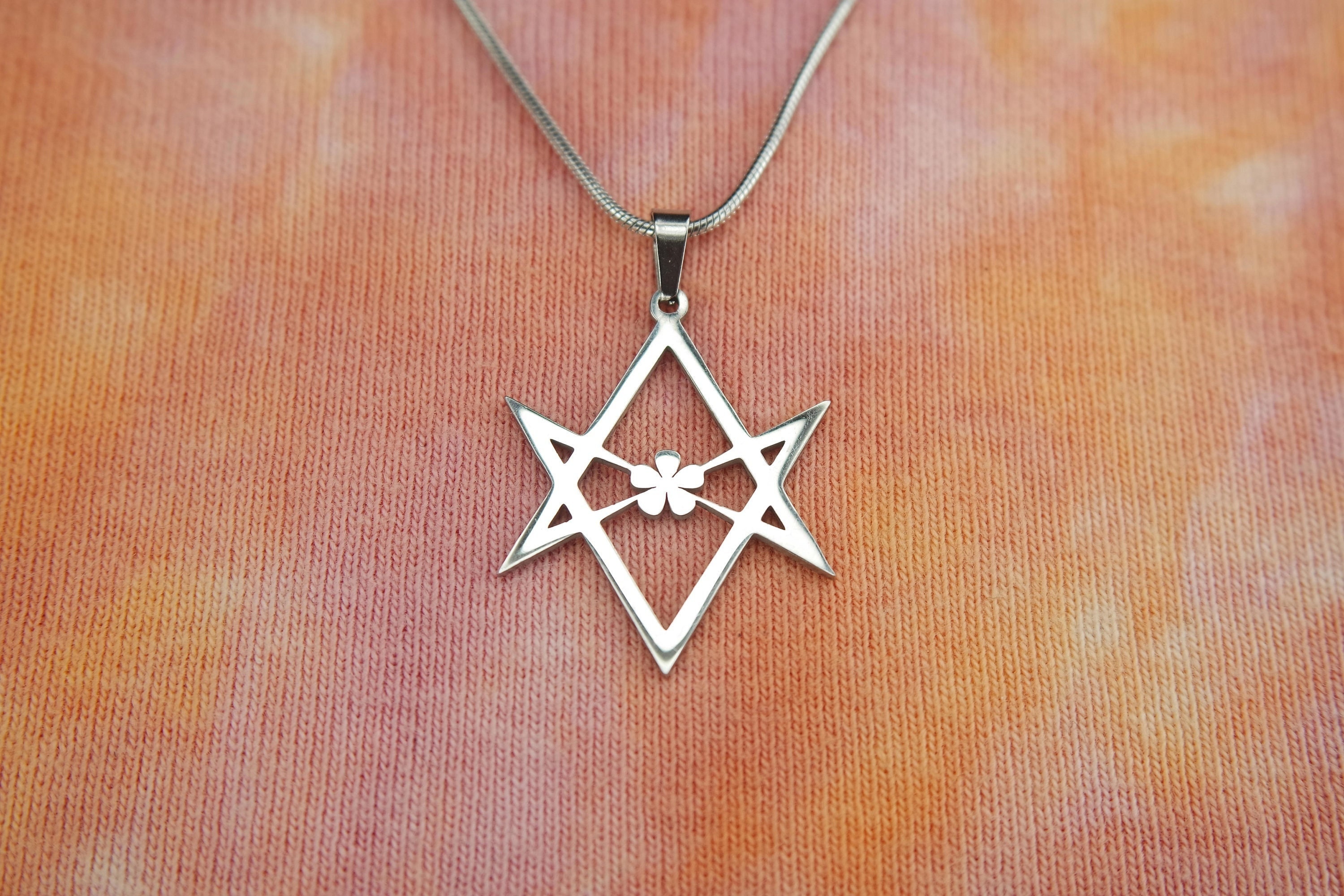 Thelema Unicursal Hexagram Necklace, Six 6 Pointed Star 