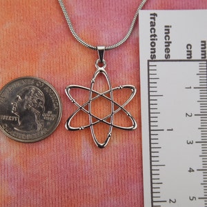 Atomic Whirl Necklace, Bohr Atom Nuclear Atheist Symbol Charm Pendant pick 16-50" long chain, gift for men or women, fast shipping nb image 2