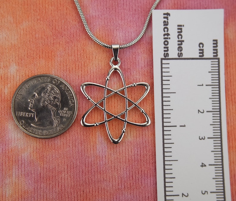 Atomic Whirl Necklace, Bohr Atom Nuclear Atheist Symbol Charm Pendant pick 16-50" long chain, gift for men or women, fast shipping nb image 2