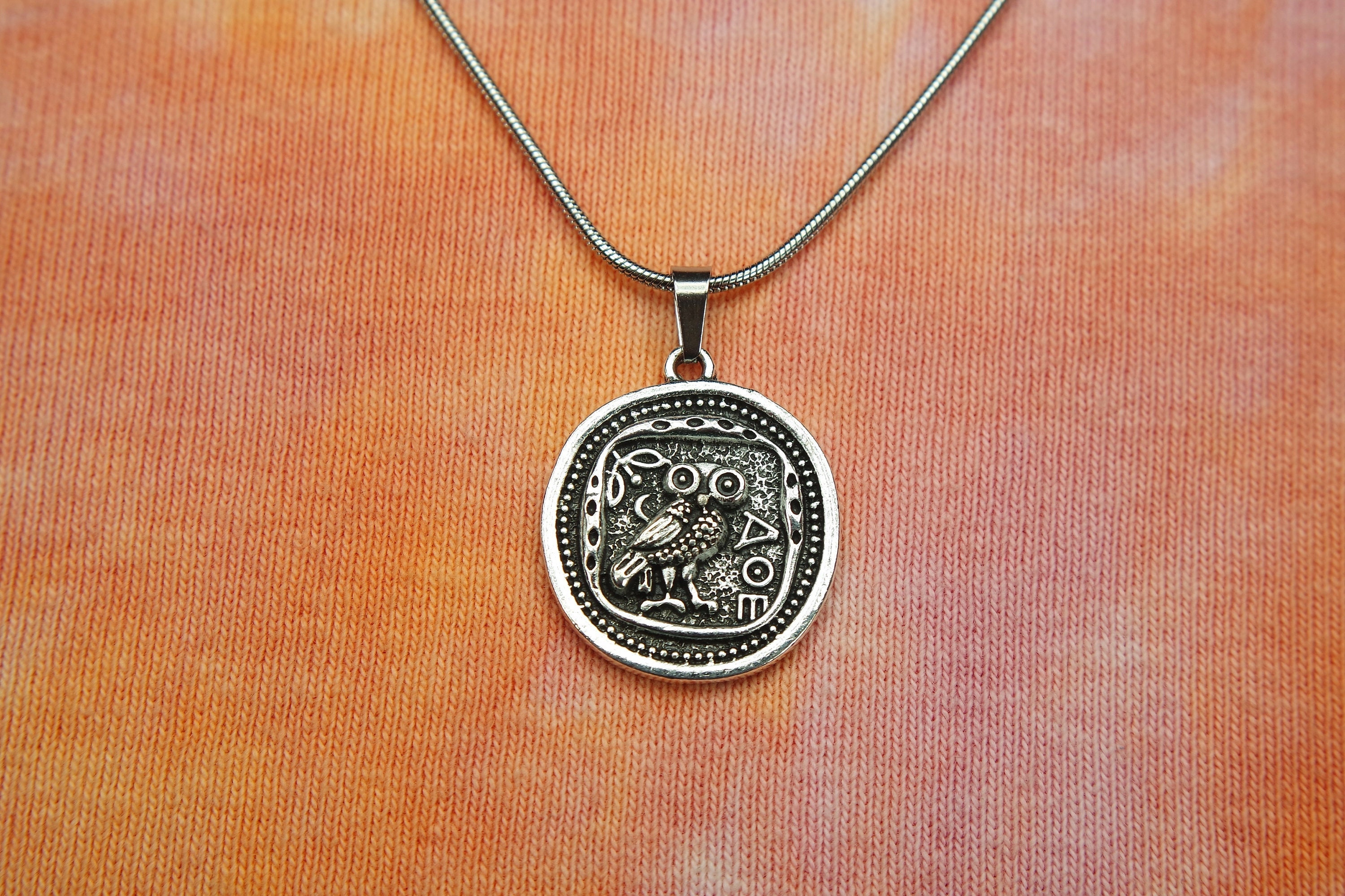 Owl of Athena Necklace or Earrings, Owl of Minerva, Lucky Greek Owl of Knowledge and Wisdom Coin Dis