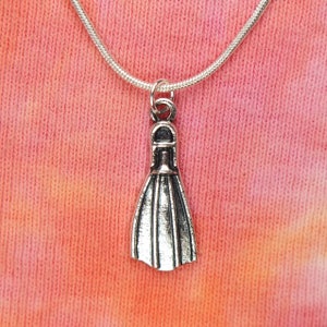 Scuba Fin Necklace, Swimming Snorkeling Diver Swimmer Flipper Swim Fins Pendant, pick 16-36&quot; long chain, Gift for men or women