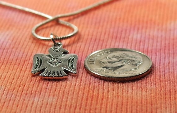 Sterling Silver Womens 1mm Box Chain Tribal Thunderbird Pendant Necklace