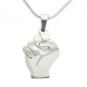 Raised Fist Necklace or Earrings, Solidarity Resistance Unity Symbol Sign Pure 304 Stainless Non Tarnish Charm Pendant Gift males or females
