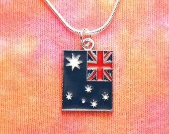 Australia Flag Necklace, Australian Country Enamel Flag Charm Pendant on 16-36" long chain, Gift Ready To Ship fast, for men or women