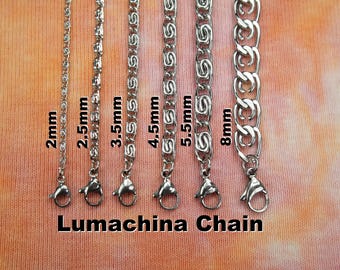 Lumachina Italian Snail Chain, Waterproof Stainless Steel, 2mm, 2.5mm, 3.5mm 4.5mm 5.5mm or 8mm chain, for Necklace, Bracelet or Anklet