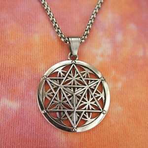 Merkabah on Flower of Life Necklace, Merkaba Pendant Big Merkavah on 3mm Box chain x 24 long, Sacred Geometry Jewelry Metaphysical Gift nb image 6