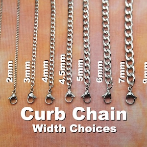 Curb Chain, Stainless Steel Made to order Any Length, Necklace, Bracelet or Anklet Chain Miami Curb Chain 1.5mm 2mm 3mm 4mm 5mm 6mm 7mm 9mm