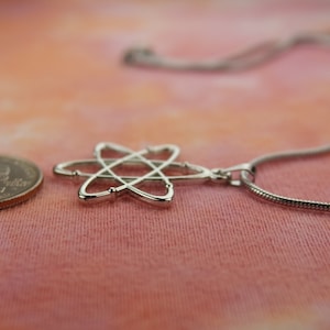 Atomic Whirl Necklace, Bohr Atom Nuclear Atheist Symbol Charm Pendant pick 16-50" long chain, gift for men or women, fast shipping nb image 4