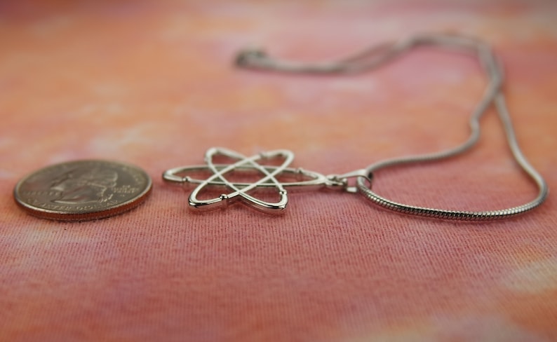 Atomic Whirl Necklace, Bohr Atom Nuclear Atheist Symbol Charm Pendant pick 16-50" long chain, gift for men or women, fast shipping nb image 4
