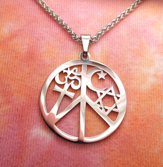 coexist in peace necklace with hindu sanskrit om christian etsy coexist in peace necklace with hindu sanskrit om christian cross islam crescent moon and star jewish star of david stainless pendant charm