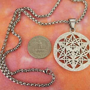 Merkabah on Flower of Life Necklace, Merkaba Pendant Big Merkavah on 3mm Box chain x 24 long, Sacred Geometry Jewelry Metaphysical Gift nb image 5