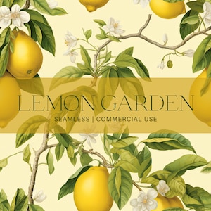 Lemon Garden Seamless Pattern, Commercial Use, Lemon Pattern, Lemon Illustration, Digital Paper, Scrapbook Paper, Instant Download