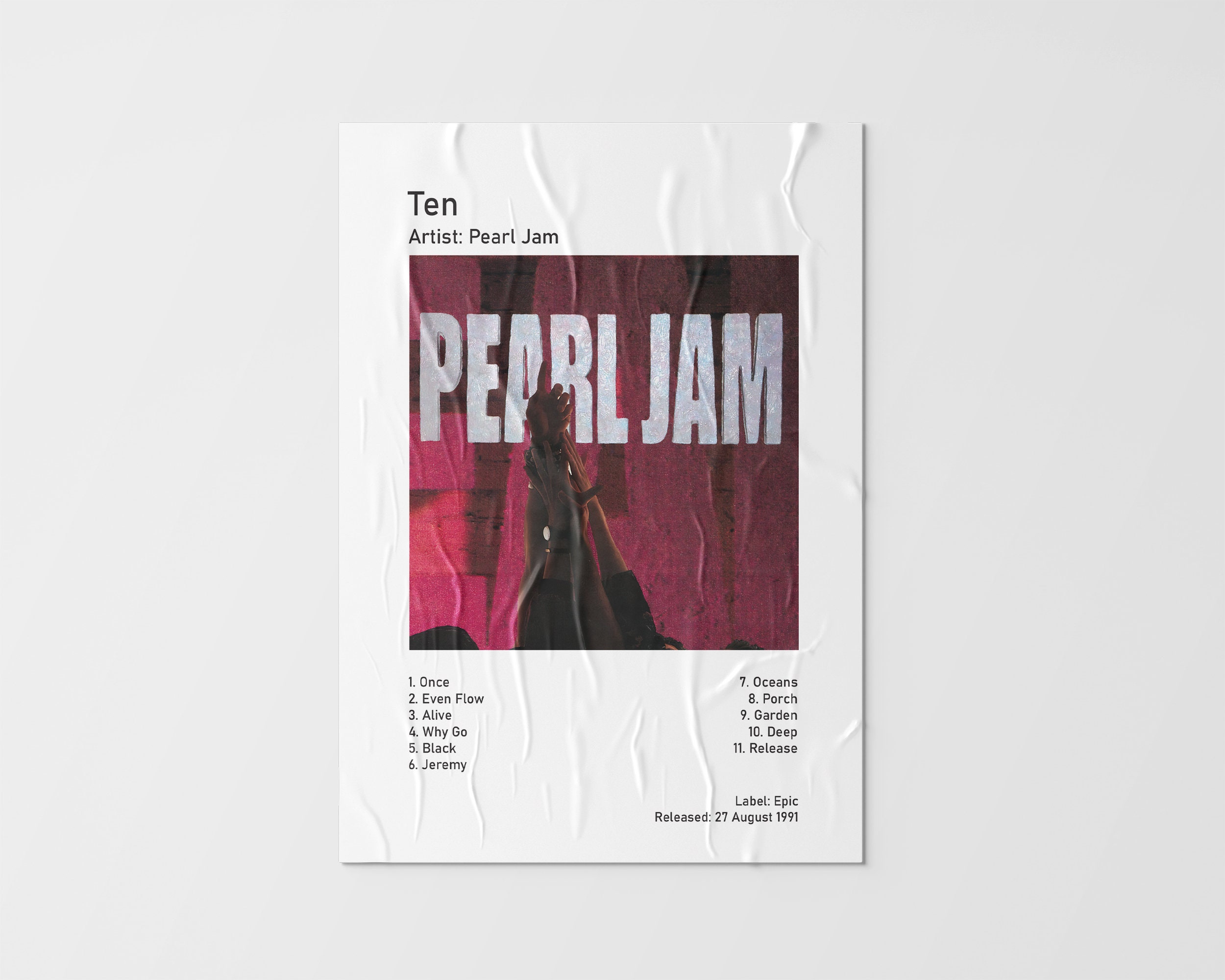 Pearl Jam Ten Album Poster Jam Album Cover Pear - Etsy