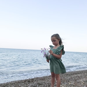 Sage green dress with ruffles, olive boho dress for kids baby girl clothes, flower girl dress