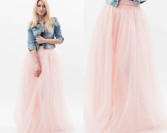 Tulle skirt women, blush bridal skirt, full maxi skirt dusty rose, prom skirt plus size, wedding guest dress, floor length skirt fluffy