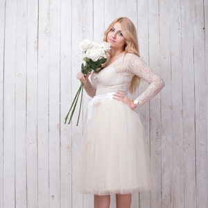 Dusty rose tulle skirt women, knee length wedding skirt, bridesmaid skirt in custom size, plus size skirt high waist for wedding guest image 10