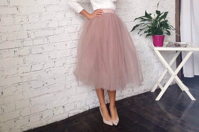 Dusty rose tulle skirt women, knee length wedding skirt, bridesmaid skirt in custom size, plus size skirt high waist for wedding guest image 1