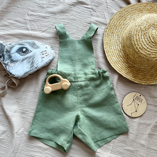 Sage green shorts ring bearer outfit, linen shorts toddler, newborn sage costume, sage green romper 1st birthday outfit b