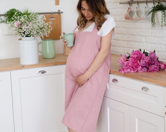 Plus size apron linen cross back, japanese apron women, linen pinafore pregnant sister gift