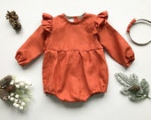 Fall toddler outfit, long sleeve romper, 1st birthday costume, orange toddler jumpsuit, organic baby clothes, infant boho overall