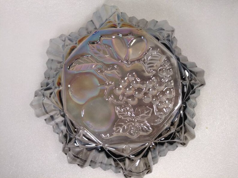 Vintage Iridescent Smokey Blue Carnival Glass fruit bowl