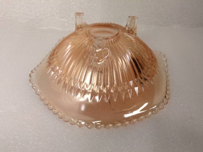 Peach Lustre Jeannette Anniversary Marigold Glass Footed Candy Dish