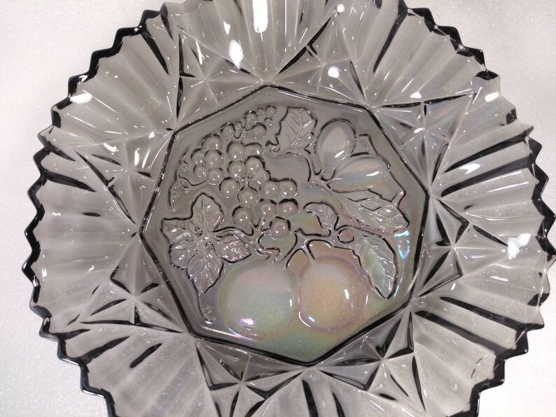 Vintage Iridescent Smokey Blue Carnival Glass fruit bowl