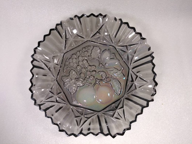 Vintage Iridescent Smokey Blue Carnival Glass fruit bowl