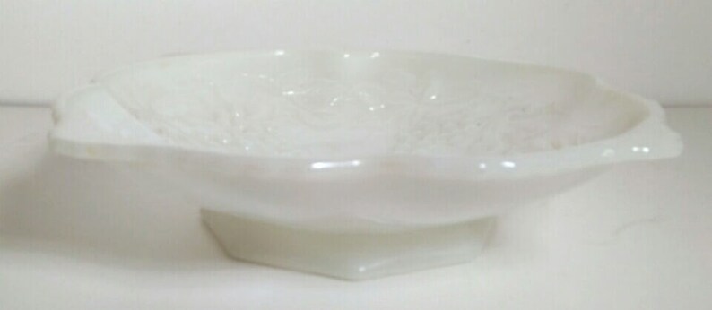 Vintage Anchor Hocking Pedestal Vineyard Milk Glass Fruit Stand